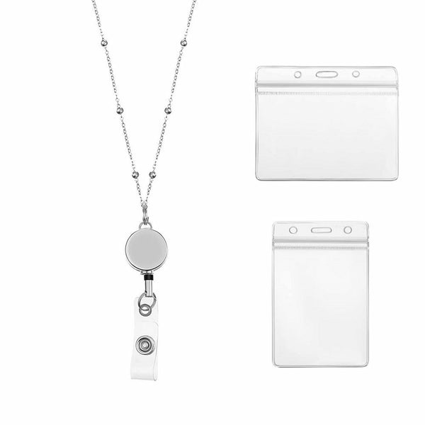 Retractable Badge Reel Lanyard with ID Name Card Holders Badge Holder Necklace