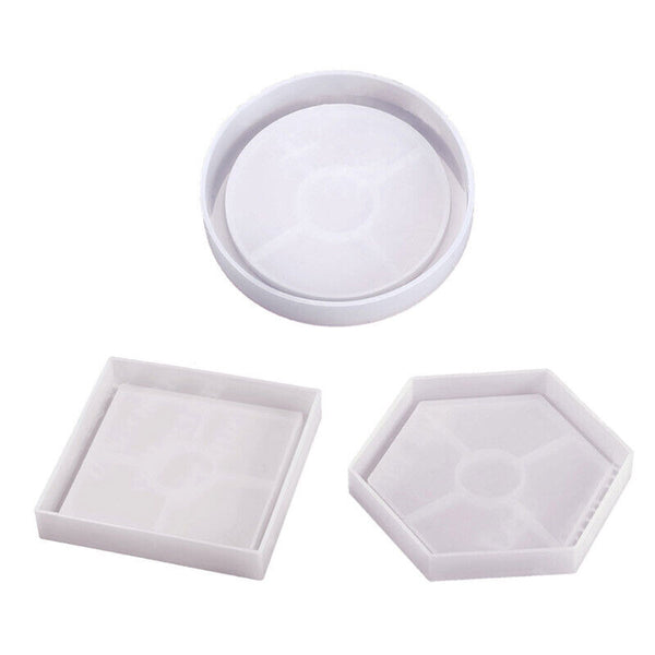 Coaster Cup Mat Mold Round Square Silicone Mould DIY Epoxy Resin Casting Tool AU - Lets Party
