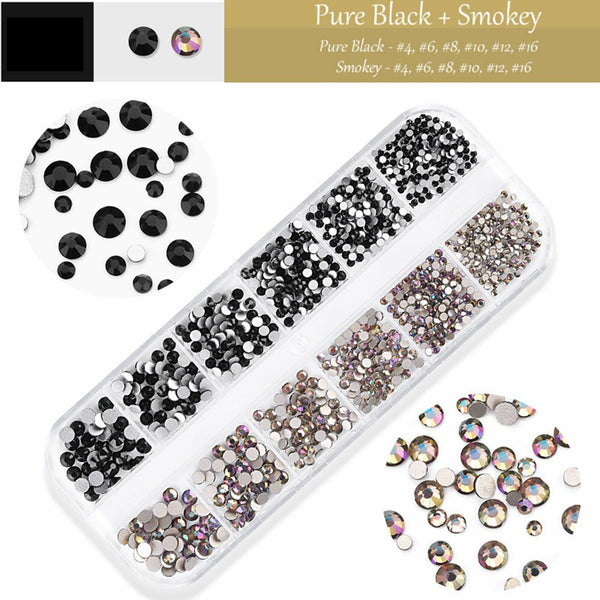 1400X Deluxe Flatback Rhinestones Box Clear Blue Violet Gold Nail Art Gems Decal