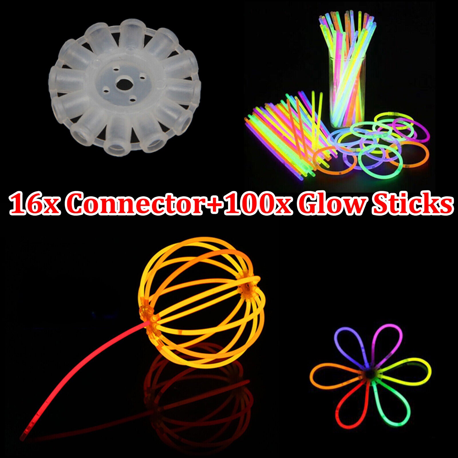 UP 700X Flower Ball Connectors Colour Glow Sticks Glowsticks Party Glow In The