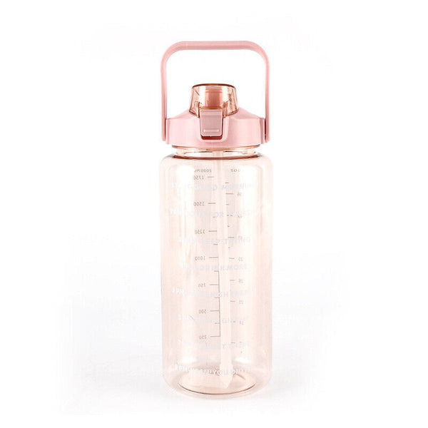2L Water Bottle Straw Cup Motivational Drink Flask With Time Markings Sports Gym