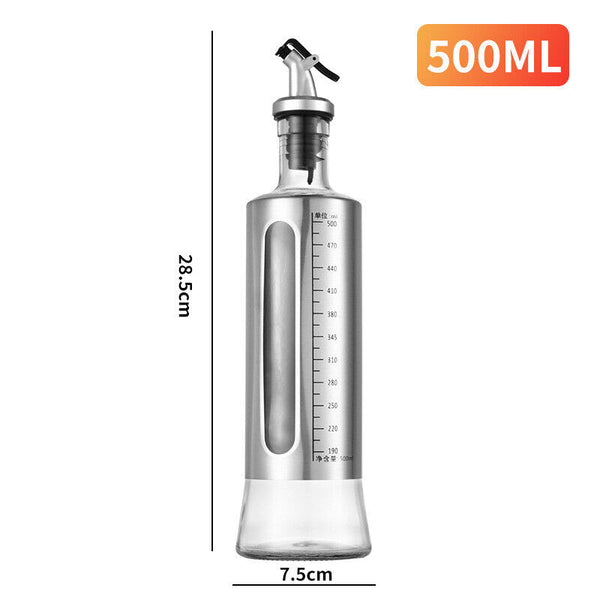 300/500ml Oil Dispenser Stainless Steel Olive Vinegar Kitchen Tool Glass Bottle