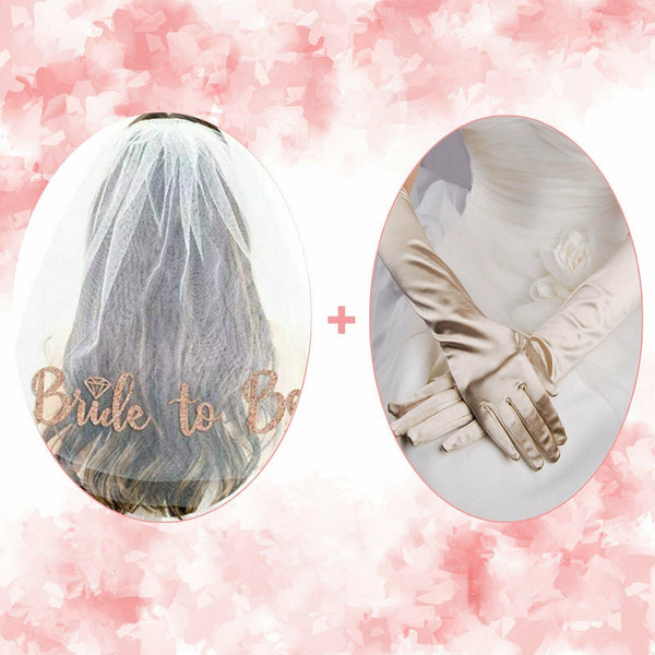 Bride To Be Veil Two-tier Hens Night Bachelorette Party Bridal Gloves Rose Gold