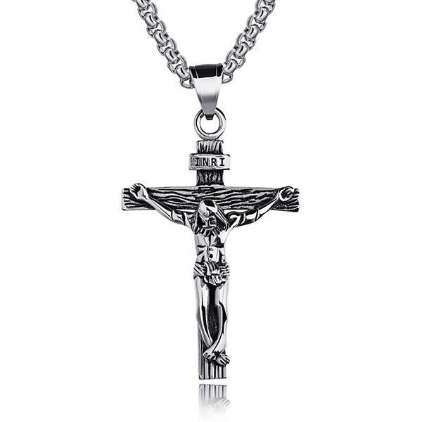Men Stainless Steel Gold Silver Old Gold Jesus Crucifix Pendant Chain Necklace