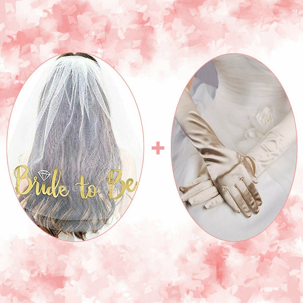 Bride To Be Veil Two-tier Hens Night Bachelorette Party Bridal Gloves Rose Gold