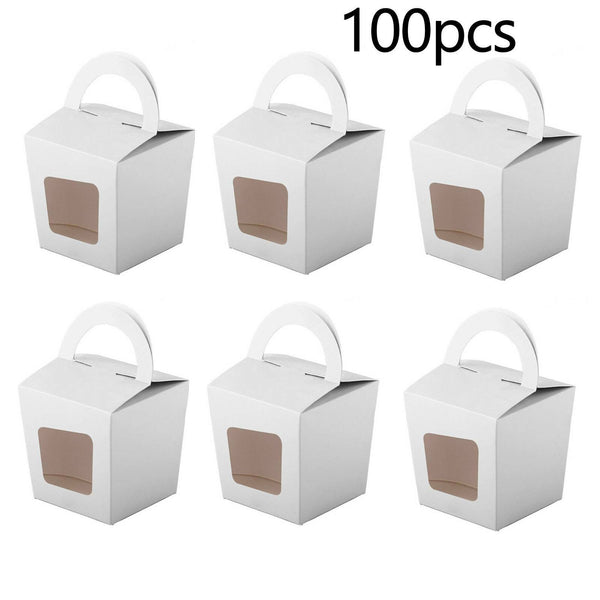 UP 200PCS Cupcake Boxes Holes Clear Window Face Cupcake Display Boxes Muffin Cup