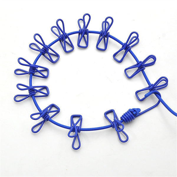 2pcs 12 Clips Camping Rope Peg Washing Clothes Line Travel clothesline Portable