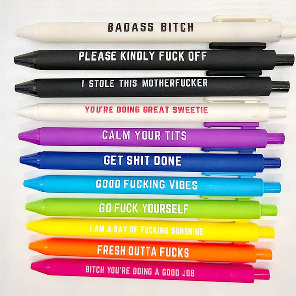 10Pcs Funny Ballpoint Pens Office Inspirational Quotes Touch Screen Stylus Pens