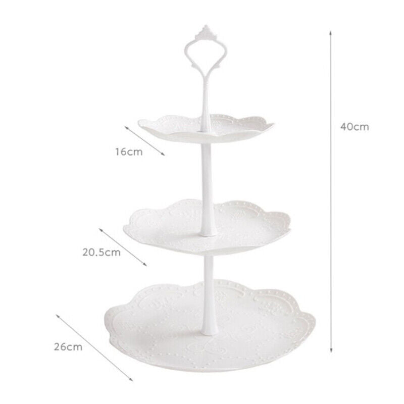 3 Tier Cake Stand Cupcake Holder Set White Plastic Dessert Display Wedding Party