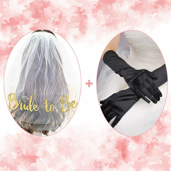 Bride To Be Veil Two-tier Hens Night Bachelorette Party Bridal Gloves Rose Gold
