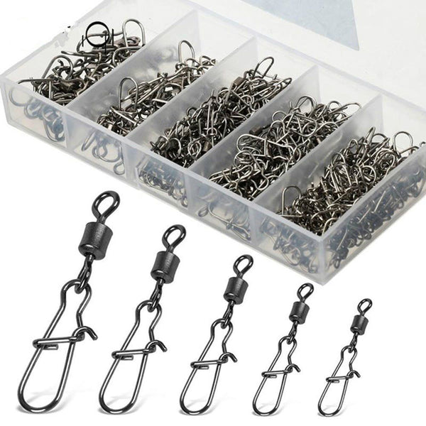 100Pcs Fishing Rolling Barrel Swivel with Nice Snap Tackle Connector Size 4#-12#