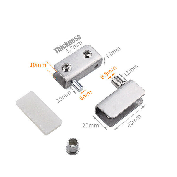 Glass Door Hinges Stainless-Steel Cabinet Pivot Hinge Clip No Drilling