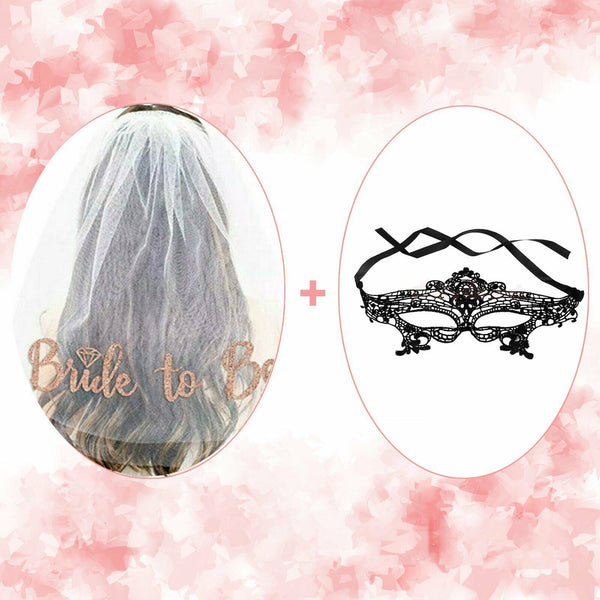 Bride To Be Veil Two-tier Hens Night Bachelorette Party Bridal Gloves Rose Gold