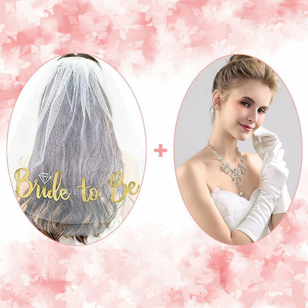 Bride To Be Veil Two-tier Hens Night Bachelorette Party Bridal Gloves Rose Gold