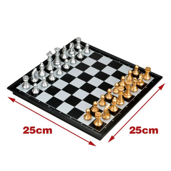 Foldable Magnetic Silver Gold Chess Box Set/Educational Board Contemporary Tool - Lets Party