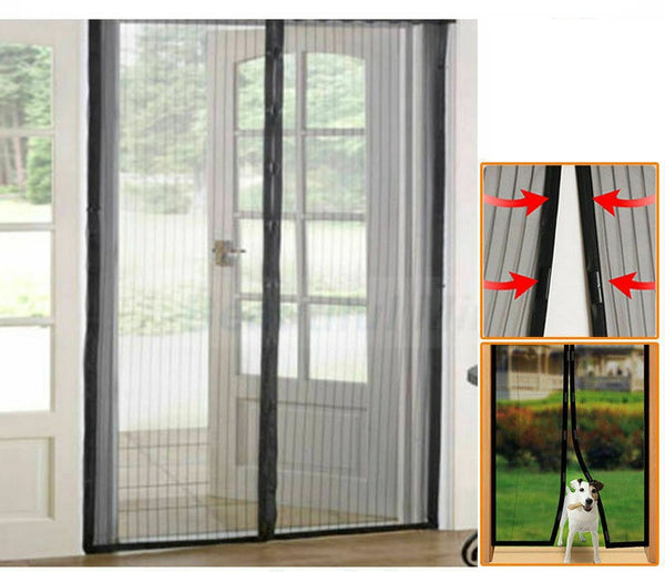 2 x SET Magnetic Door Mesh Black Fly Screen Magic Magna Mosquito Bug Curtain - Lets Party