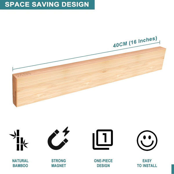 Bamboo Magnetic Knife Storage Holder Strip Bar Wall Mounted Cutlery Rack 40CM - Lets Party