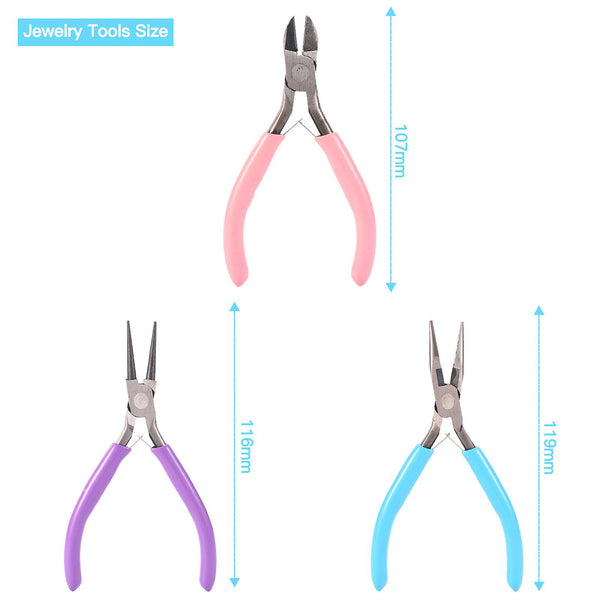 3x Beading Jewelry Making Tools Wire Cutter Mini Pliers Set Jewellery Repair Kit - Lets Party