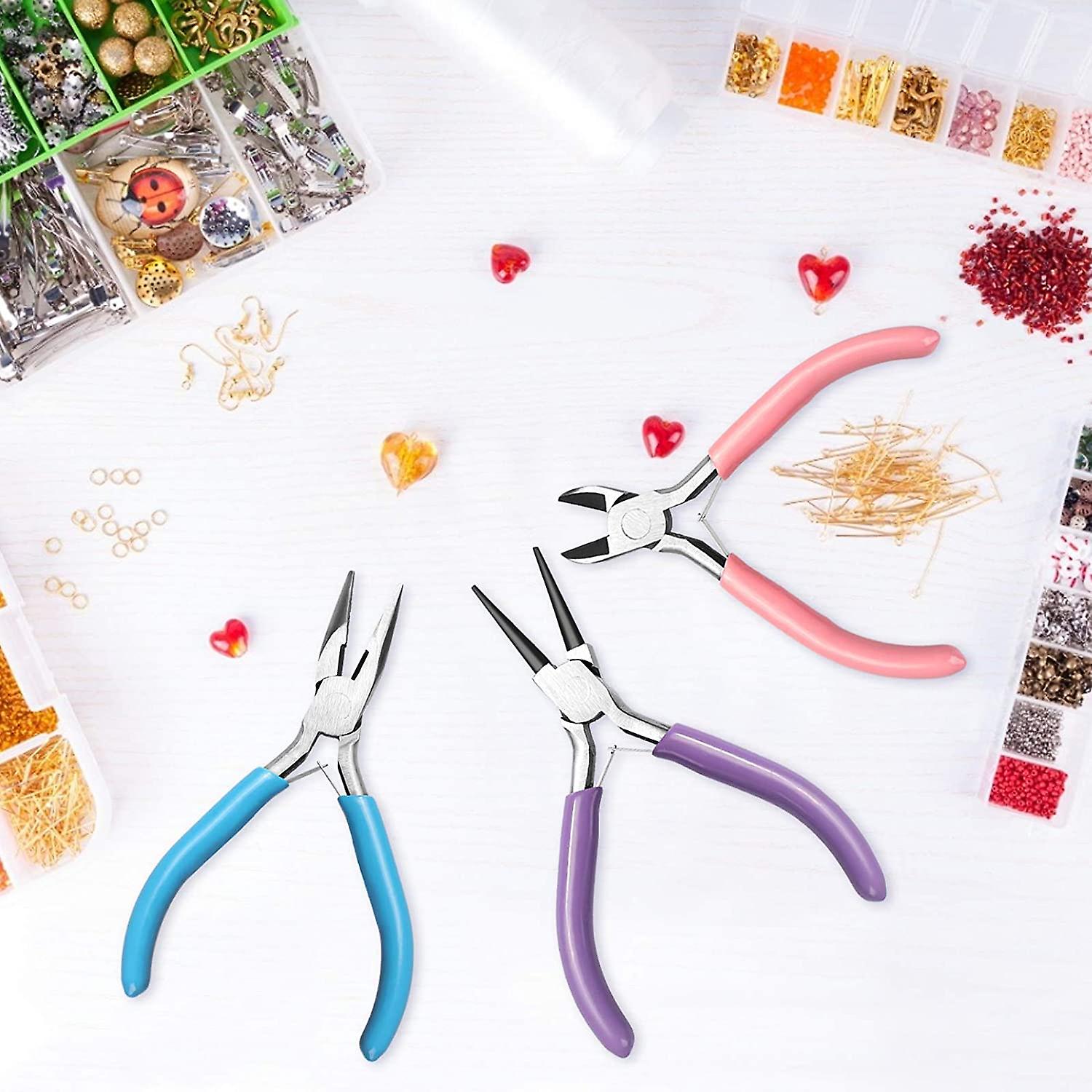 3x Beading Jewelry Making Tools Wire Cutter Mini Pliers Set Jewellery Repair Kit - Lets Party