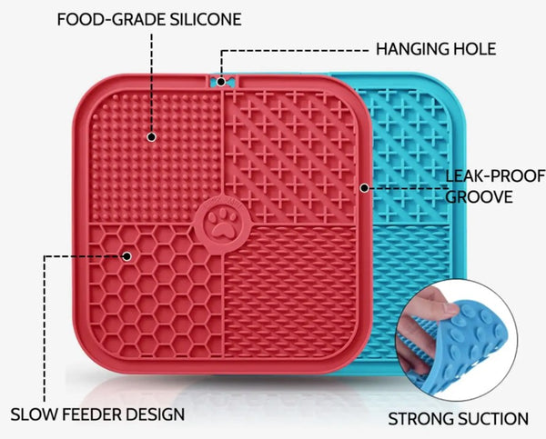 4in1 Lickmat Dog Puppy Slow Feeder Lick Mat Treat Boredom Pet Bath Grooming Help - Lets Party