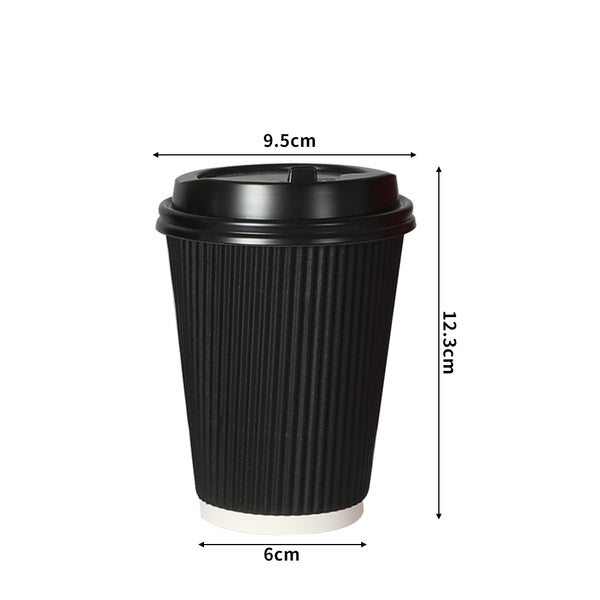 100 Pcs 12oz Disposable Takeaway Coffee Paper Cups Triple Wall Take Away w Lids - Lets Party