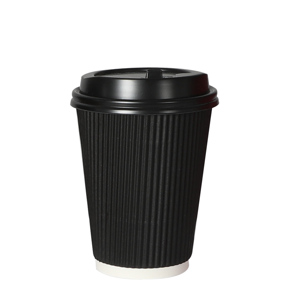100 Pcs 12oz Disposable Takeaway Coffee Paper Cups Triple Wall Take Away w Lids - Lets Party