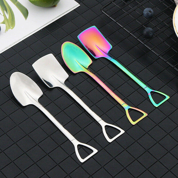 4X Portable Stainless Steel Kitchen Cutlery Tools Retro Shovel Dessert Spoons Se - Lets Party