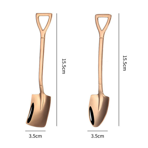 4X Portable Stainless Steel Kitchen Cutlery Tools Retro Shovel Dessert Spoons Se - Lets Party