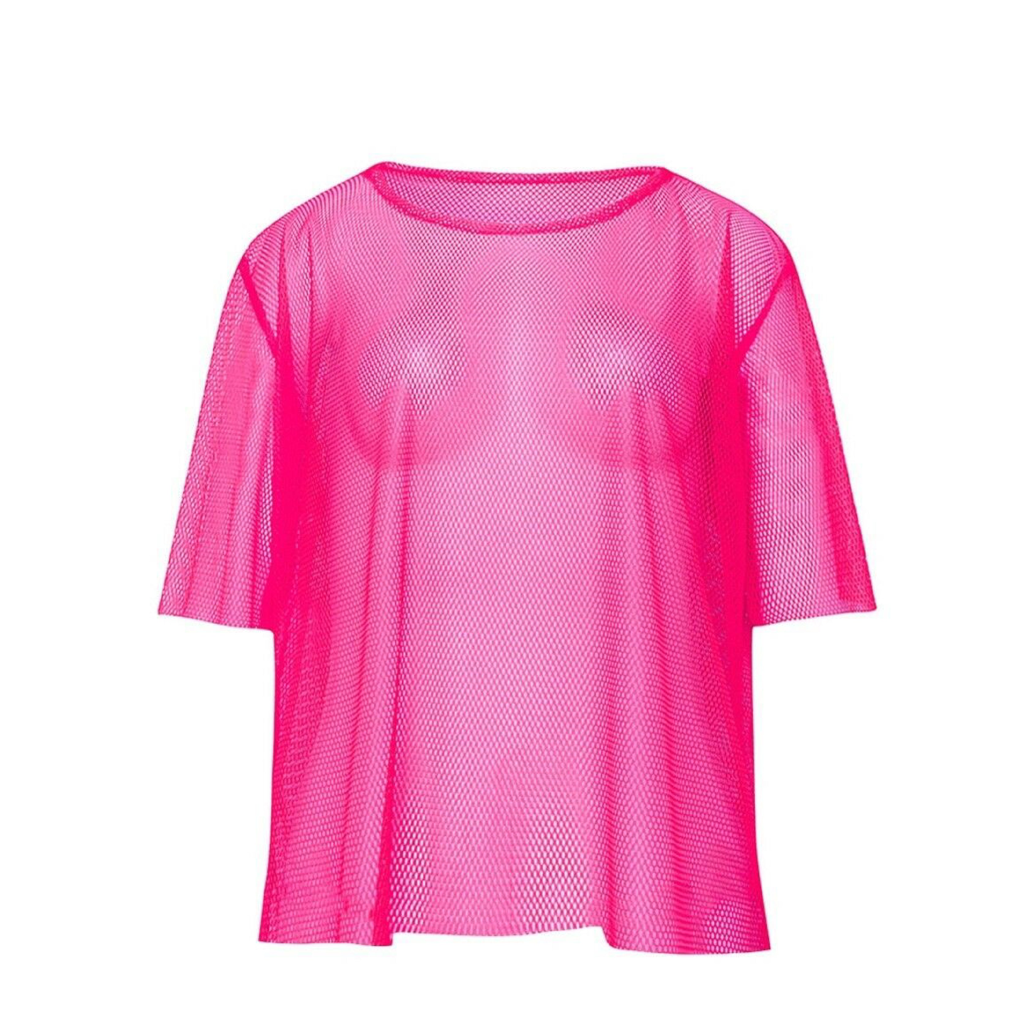 Ladies String Vest Mash Top 80s Costume Net Neon Punk Rocker Fishnet T Shirt - Lets Party