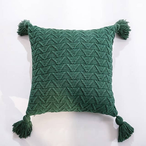 Knit Chenille Open Chevron Corner Tassel Cushion Cover Crochet Throw Pillow Case - Lets Party