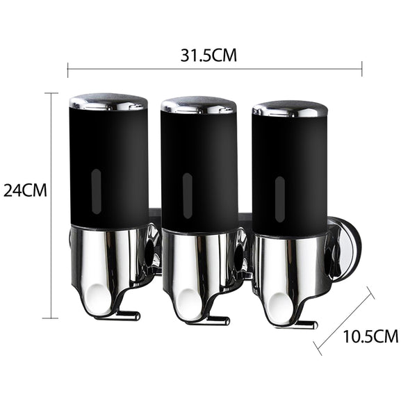 3 Bottles Bathroom Shower Soap Shampoo Gel Dispenser Pump Wall 1500ml Black - Lets Party