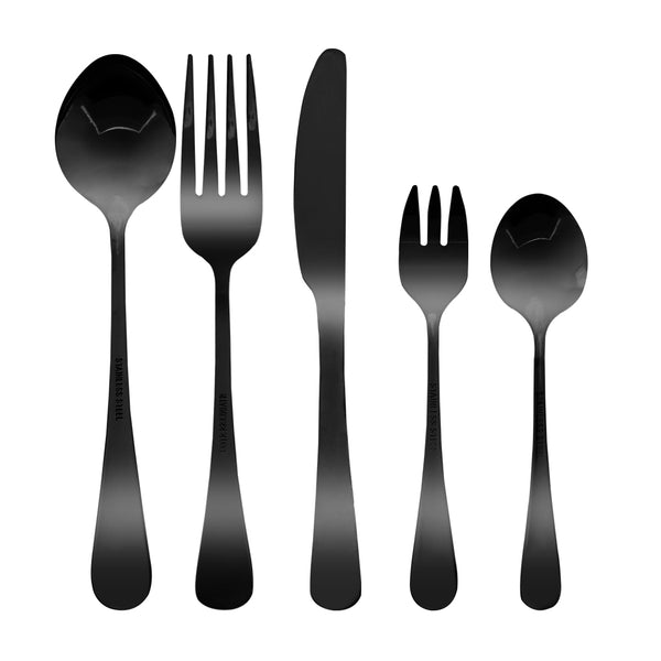 Stainless Steel Cutlery Set Travel Knife Fork Spoon Black Child Tableware 30pcsc - Lets Party