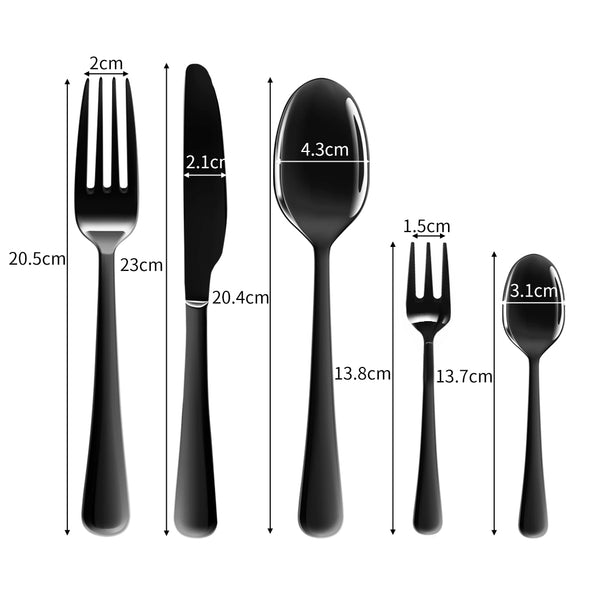Stainless Steel Cutlery Set Travel Knife Fork Spoon Black Child Tableware 30pcsc - Lets Party