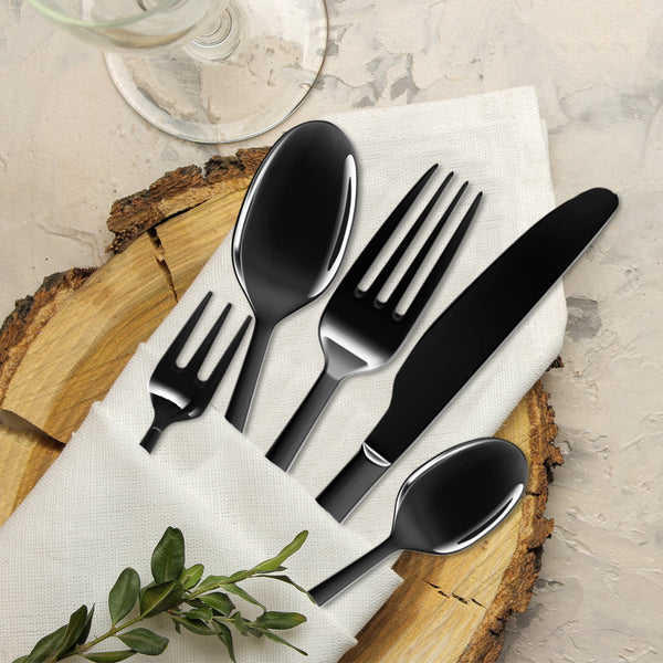 Stainless Steel Cutlery Set Travel Knife Fork Spoon Black Child Tableware 30pcsc - Lets Party