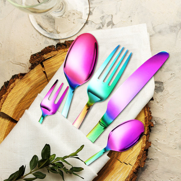 Stainless Steel Cutlery Set Glossy Knife Fork Spoon Teaspoon Child Rainbow 30pcs - Lets Party