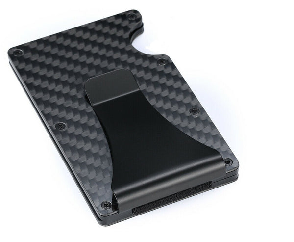 Men Slim Carbon Fiber Credit Card Holder RFID Blocking Metal Wallet Money Clip - Lets Party
