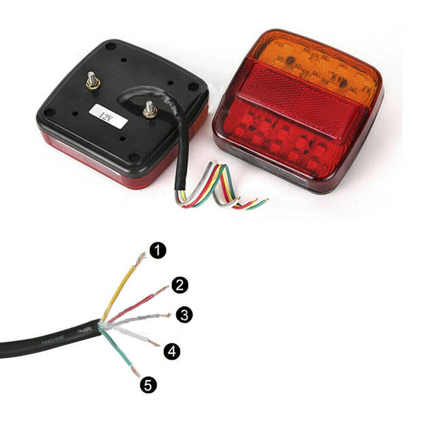 2x SQUARE TRAILER TAIL TAILER LIGHT STOP INDICATOR LIGHTS LED LAMP +NUMBER PLATE - Lets Party
