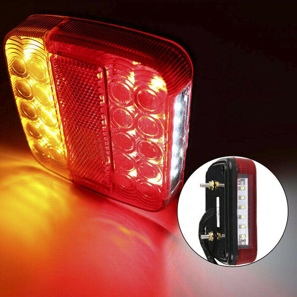 2x SQUARE TRAILER TAIL TAILER LIGHT STOP INDICATOR LIGHTS LED LAMP +NUMBER PLATE - Lets Party