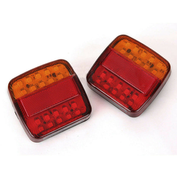 2x SQUARE TRAILER TAIL TAILER LIGHT STOP INDICATOR LIGHTS LED LAMP +NUMBER PLATE - Lets Party