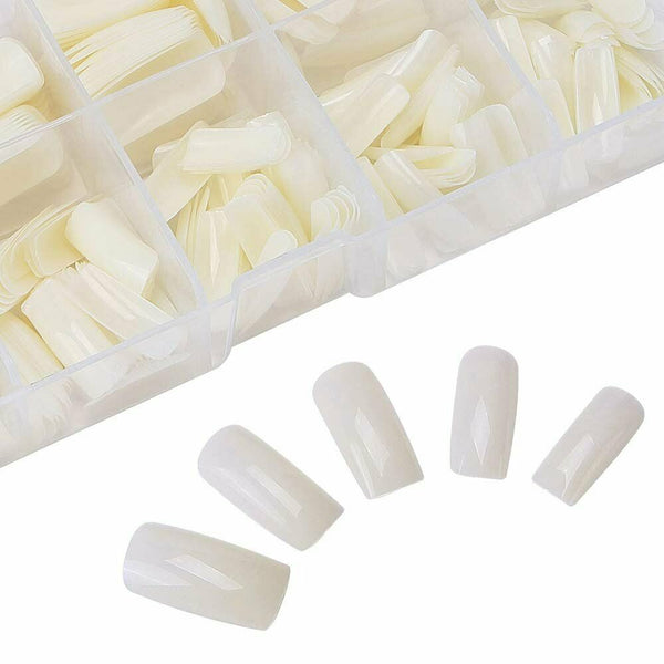 500Pcs Fake Nails French Tips White Clear Stiletto False Gel Pointy Art Acrylic - Lets Party