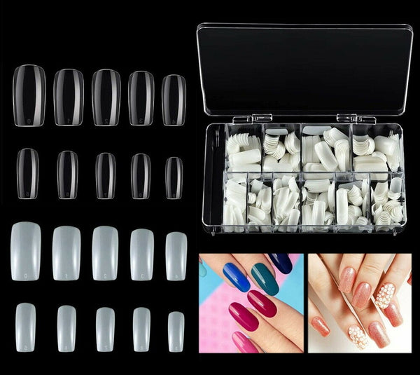 500Pcs Fake Nails French Tips White Clear Stiletto False Gel Pointy Art Acrylic - Lets Party