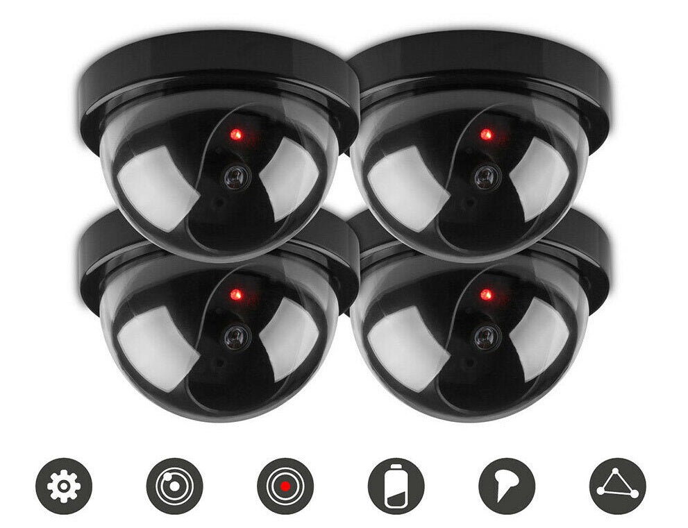 4x Dummy Fake Camera Surveillance CCTV Security Dome Camera Flashing LED Light - Lets Party