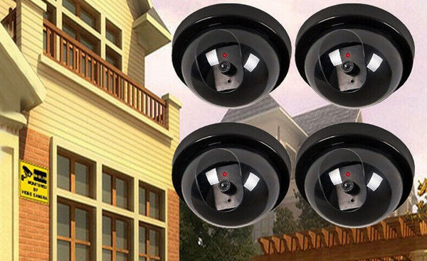 4x Dummy Fake Camera Surveillance CCTV Security Dome Camera Flashing LED Light - Lets Party