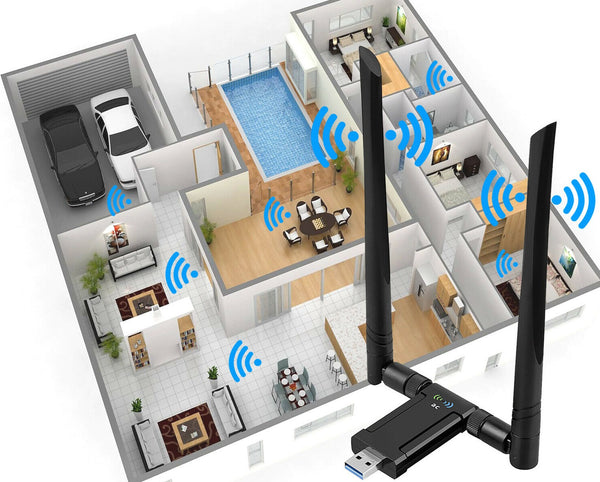 AC1200 High Power USB AC Wireless WiFi Adapter Dongle 5dBi Dual Antenna 802.11AC - Lets Party