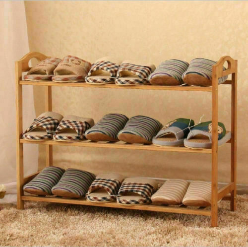 3 Tiers Layers Bamboo Shoe Rack Storage Organizer Wooden Shelf Stand Shelves - Lets Party