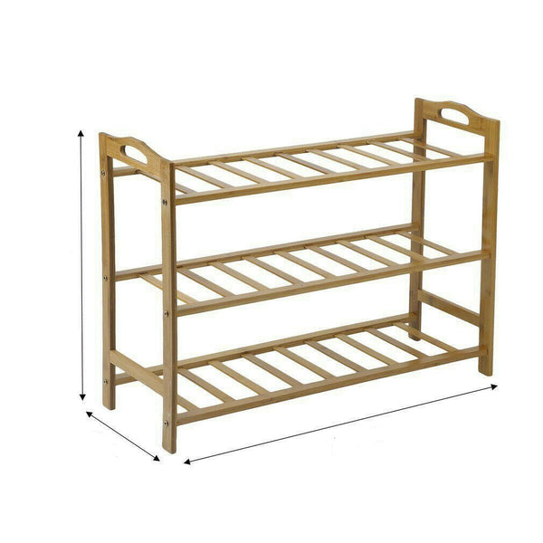 3 Tiers Layers Bamboo Shoe Rack Storage Organizer Wooden Shelf Stand Shelves - Lets Party