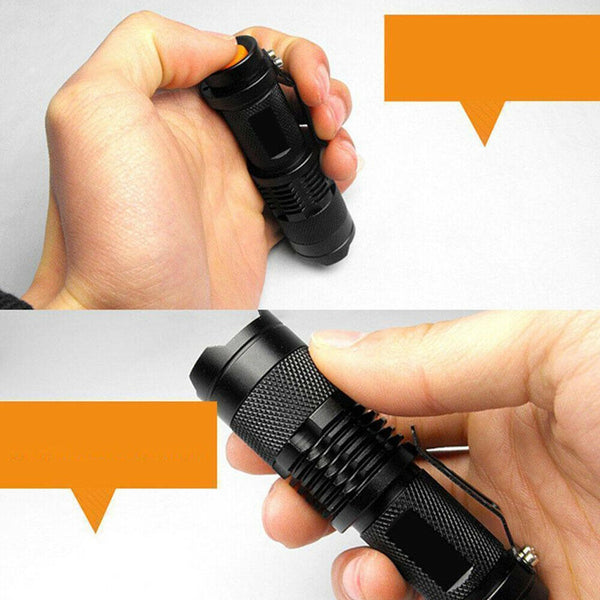 UV flashlight beside AA batteries showing the battery compartment