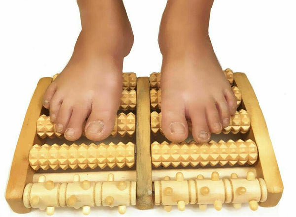 LARGE Wooden Foot Pain Massager 5 Roller Care Reflexology Relax Stress Relief - Lets Party