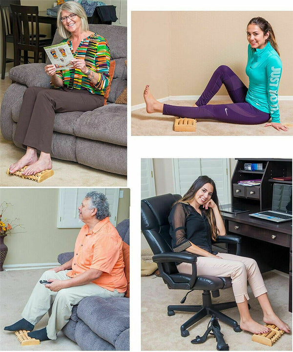 LARGE Wooden Foot Pain Massager 5 Roller Care Reflexology Relax Stress Relief - Lets Party