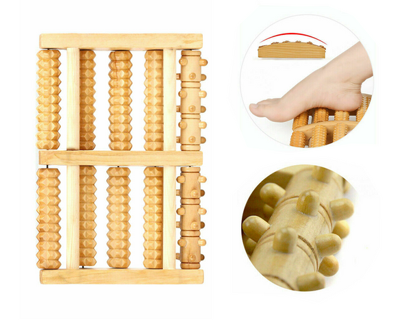LARGE Wooden Foot Pain Massager 5 Roller Care Reflexology Relax Stress Relief - Lets Party